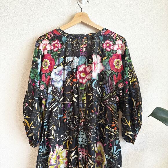 Johnny Was Peace Esmerelda 100% Silk Maxi Dress Large Floral Boho Hippie Peasant - Picture 8 of 10